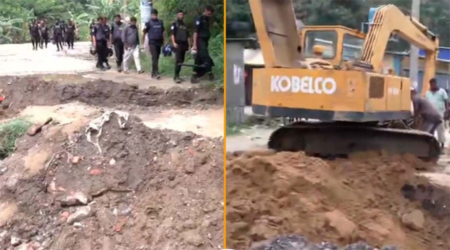 গভীর রাতে বুলডোজার দিয়ে র্যাব ক্যাম্পের দেয়াল গুঁড়িয়ে দিল সন্ত্রাসীরা, খুঁড়ল রাস্তাও